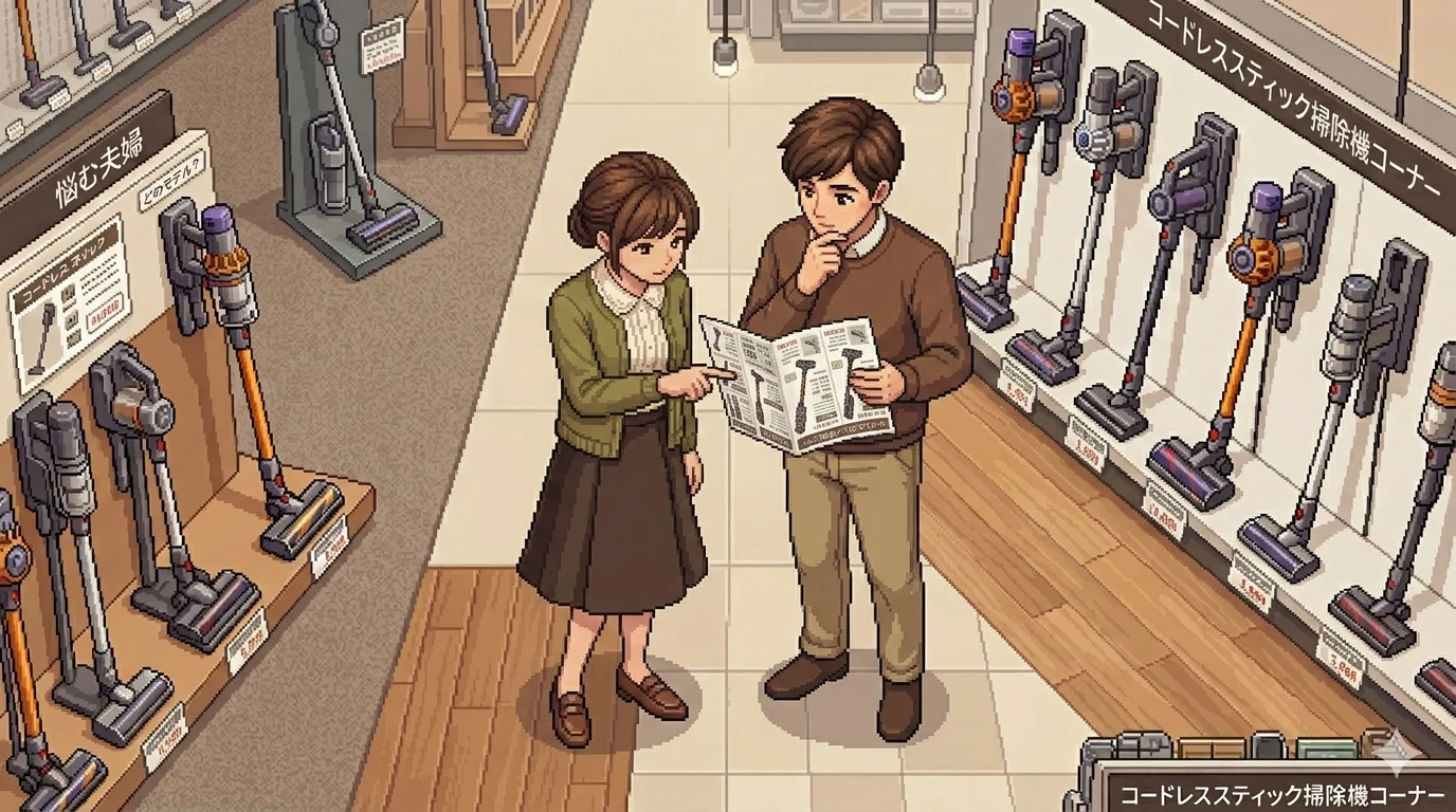 掃除機を選ぶ夫婦