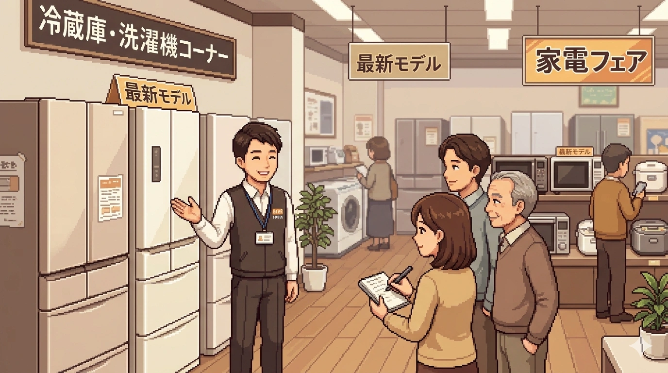 店員の説明を聴く客