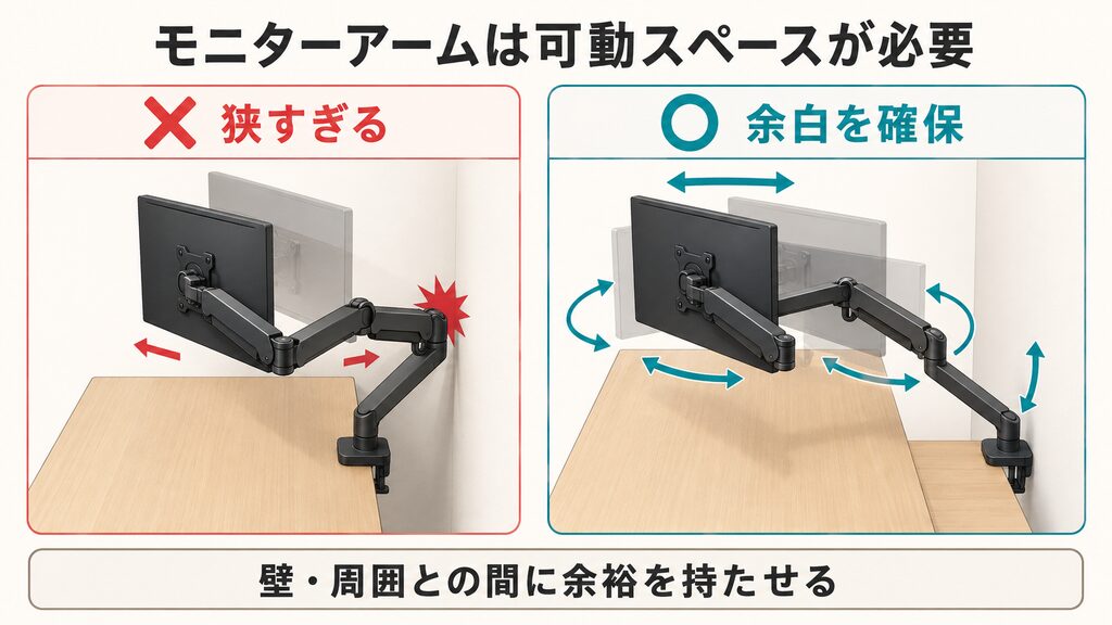 モニターアームの可動域